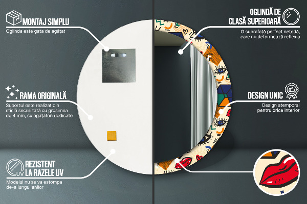 Oglinda rotunda imprimata Stil de artă pop