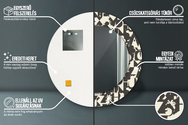 Oglinda rotunda imprimata Tipografie abstractă