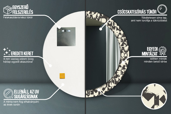 Oglinda rotunda imprimata Tipografie abstractă