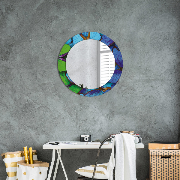 Oglinda cu decor rotunda Fluture albastru și verde