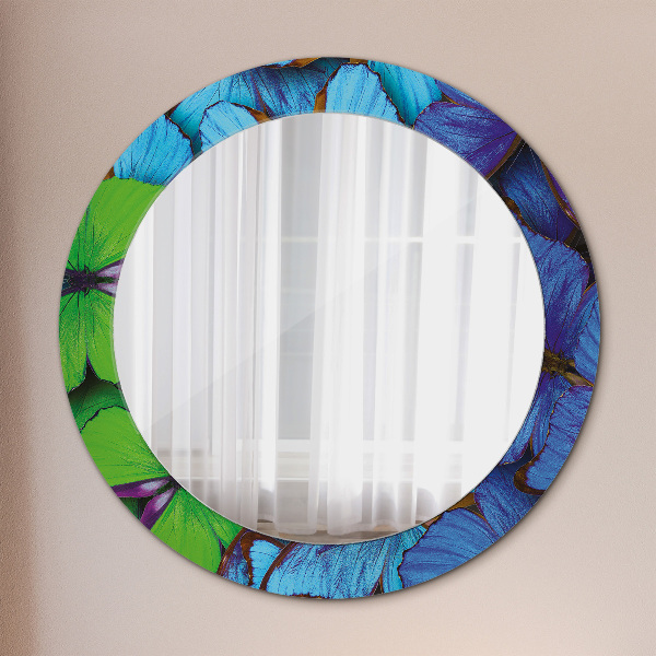 Oglinda cu decor rotunda Fluture albastru și verde
