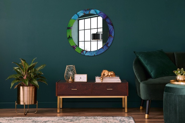 Oglinda cu decor rotunda Fluture albastru și verde