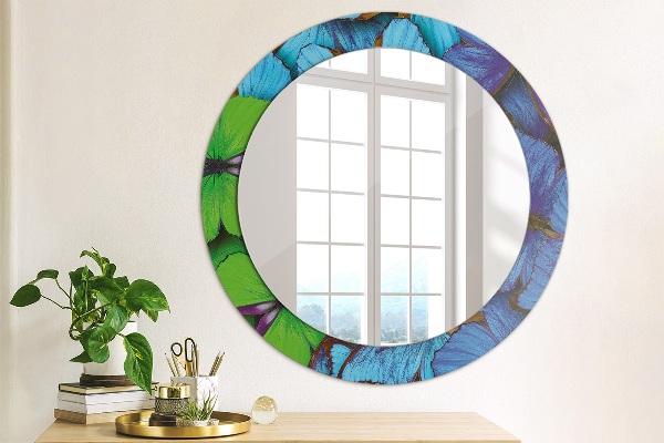 Oglinda cu decor rotunda Fluture albastru și verde