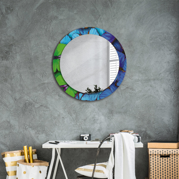 Oglinda cu decor rotunda Fluture albastru și verde