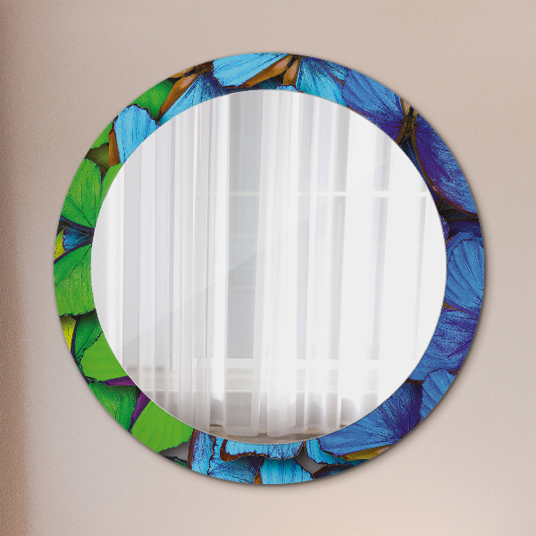 Oglinda cu decor rotunda Fluture albastru și verde