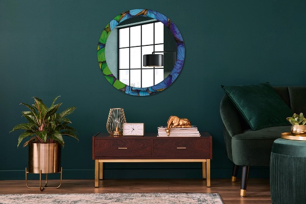 Oglinda cu decor rotunda Fluture albastru și verde