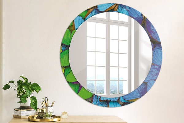Oglinda cu decor rotunda Fluture albastru și verde