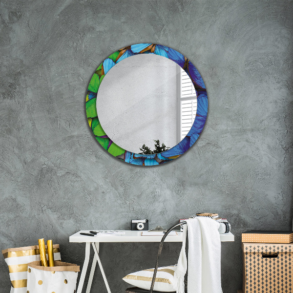 Oglinda cu decor rotunda Fluture albastru și verde