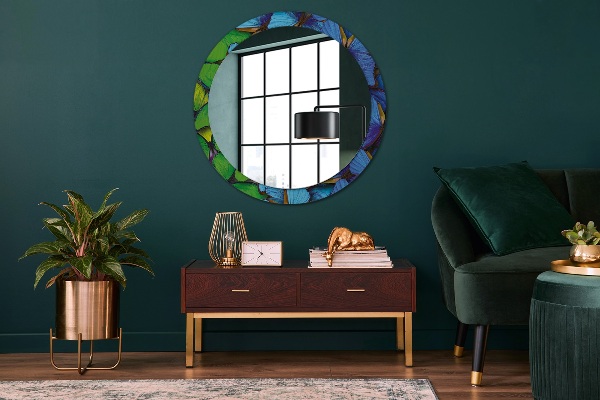 Oglinda cu decor rotunda Fluture albastru și verde