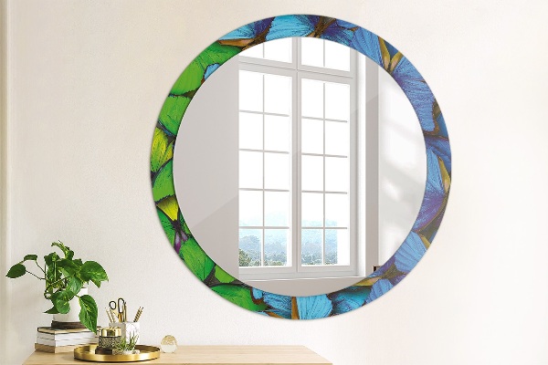 Oglinda cu decor rotunda Fluture albastru și verde