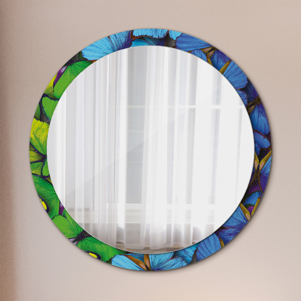 Oglinda cu decor rotunda Fluture albastru și verde