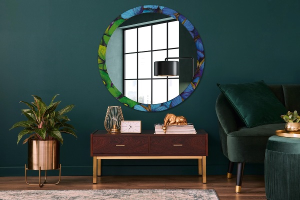 Oglinda cu decor rotunda Fluture albastru și verde