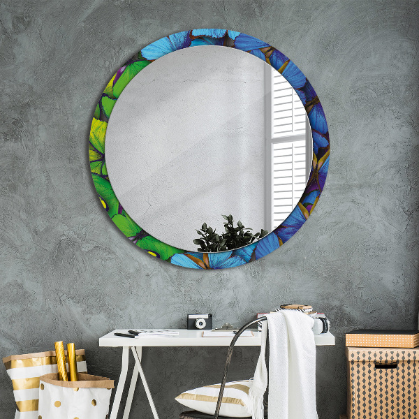 Oglinda cu decor rotunda Fluture albastru și verde
