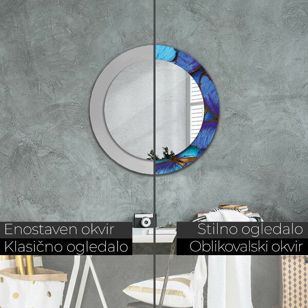 Oglinda cu decor rotunda Fluture albastru și verde
