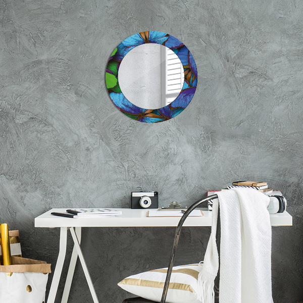 Oglinda cu decor rotunda Fluture albastru și verde