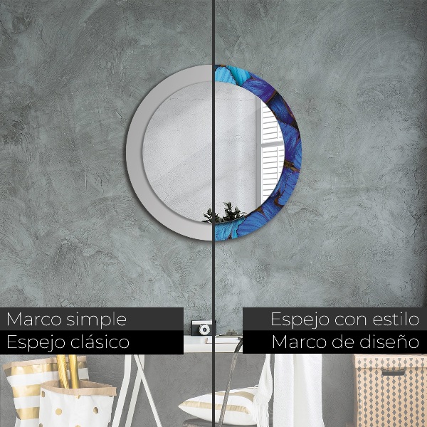 Oglinda cu decor rotunda Fluture albastru și verde