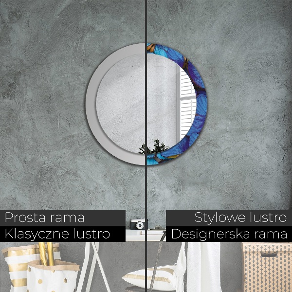 Oglinda cu decor rotunda Fluture albastru și verde