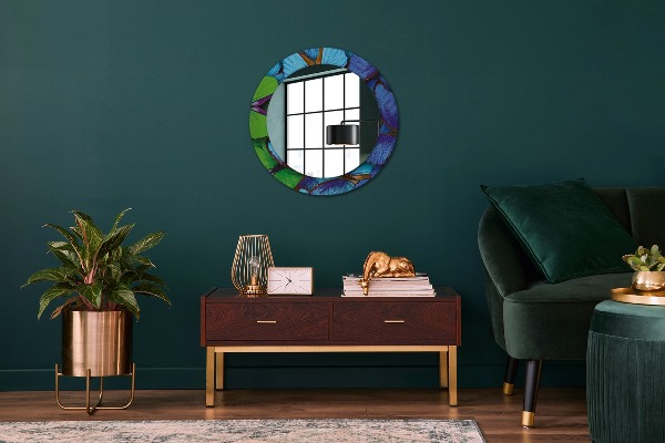 Oglinda cu decor rotunda Fluture albastru și verde