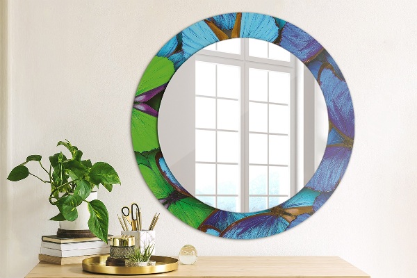 Oglinda cu decor rotunda Fluture albastru și verde