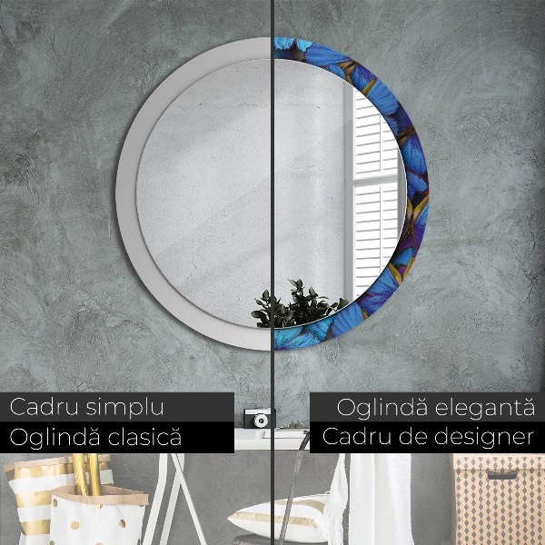 Oglinda cu decor rotunda Fluture albastru și verde