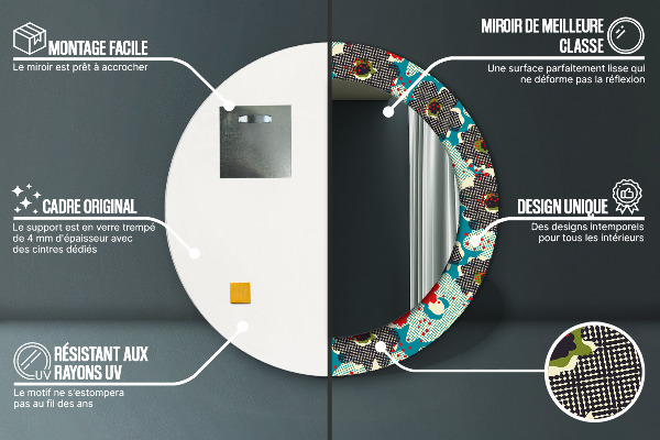 Oglinda cu decor rotunda Model de flori retro