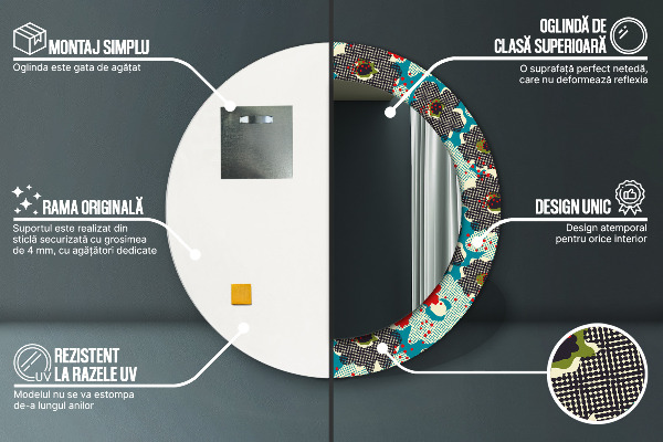 Oglinda cu decor rotunda Model de flori retro