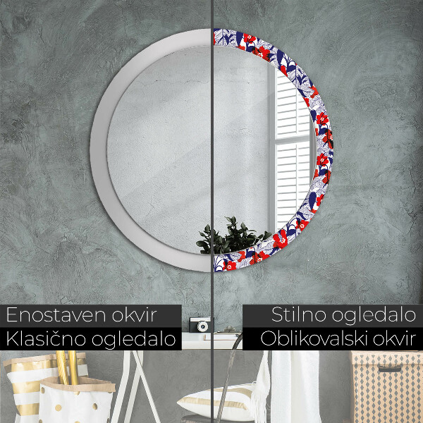 Decoratiuni perete cu oglinda Filodendron și flori roșii
