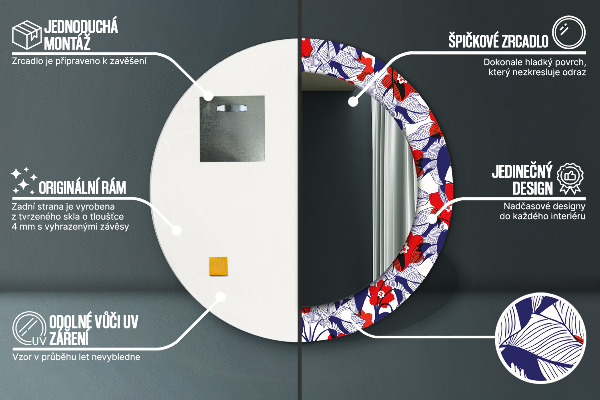 Decoratiuni perete cu oglinda Filodendron și flori roșii