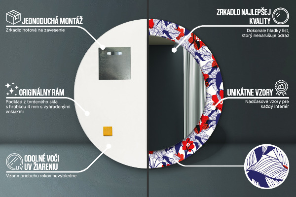 Decoratiuni perete cu oglinda Filodendron și flori roșii