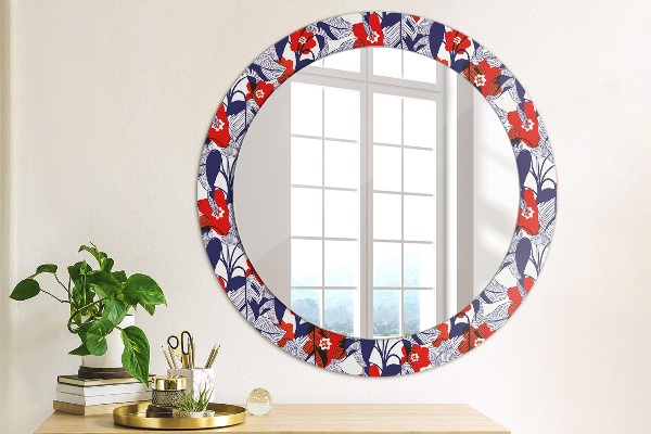 Decoratiuni perete cu oglinda Filodendron și flori roșii