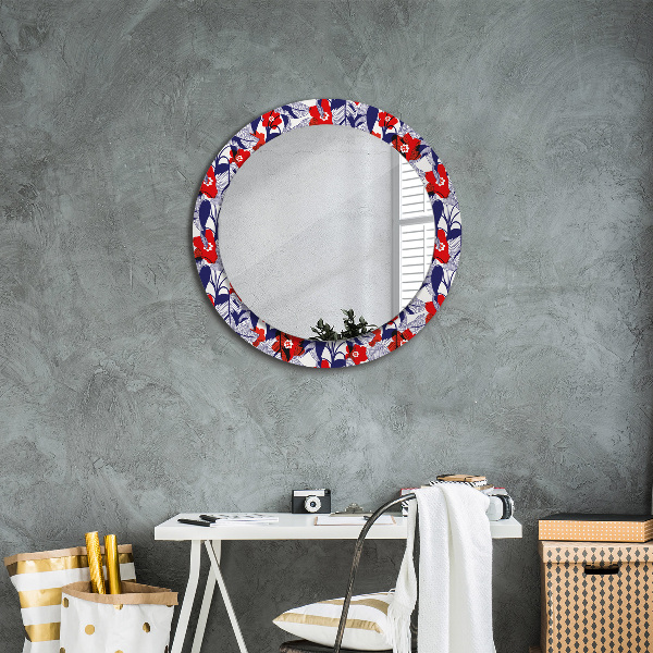 Decoratiuni perete cu oglinda Filodendron și flori roșii