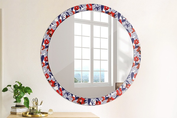 Decoratiuni perete cu oglinda Filodendron și flori roșii
