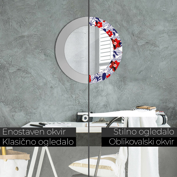 Decoratiuni perete cu oglinda Filodendron și flori roșii