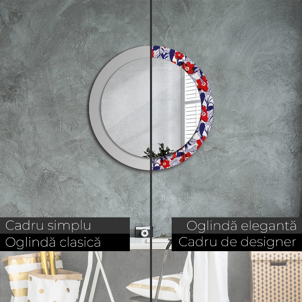 Decoratiuni perete cu oglinda Filodendron și flori roșii