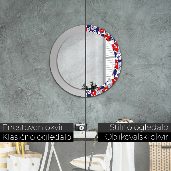 Decoratiuni perete cu oglinda Filodendron și flori roșii