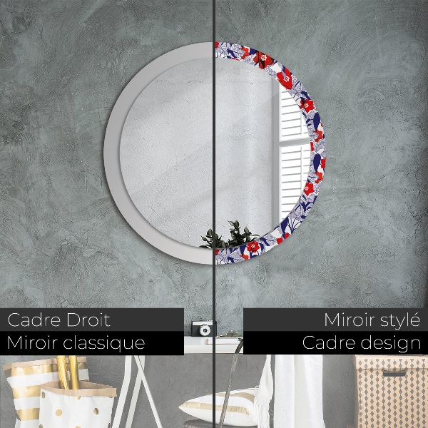 Decoratiuni perete cu oglinda Filodendron și flori roșii