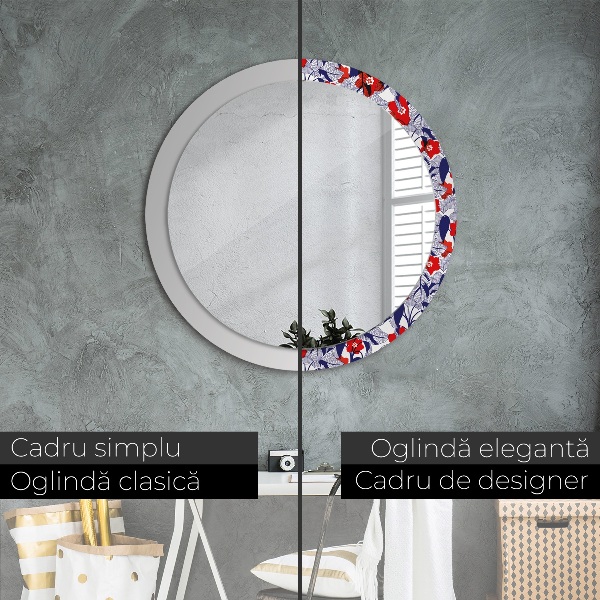 Decoratiuni perete cu oglinda Filodendron și flori roșii