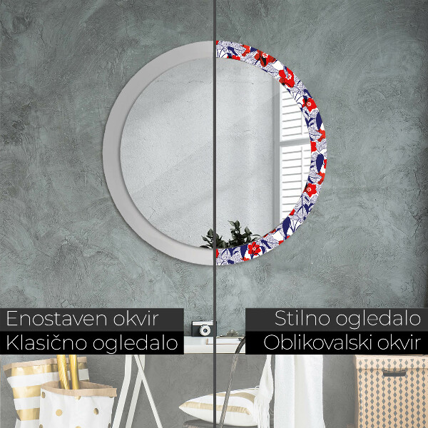 Decoratiuni perete cu oglinda Filodendron și flori roșii