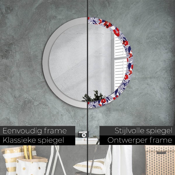Decoratiuni perete cu oglinda Filodendron și flori roșii