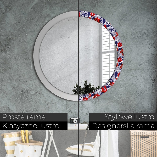 Decoratiuni perete cu oglinda Filodendron și flori roșii