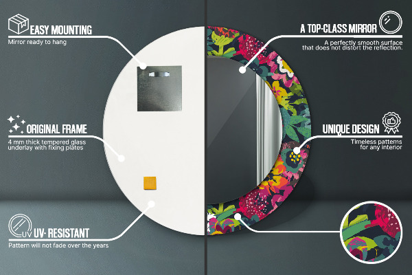 Oglinda rotunda rama cu imprimeu Flori pictate manual