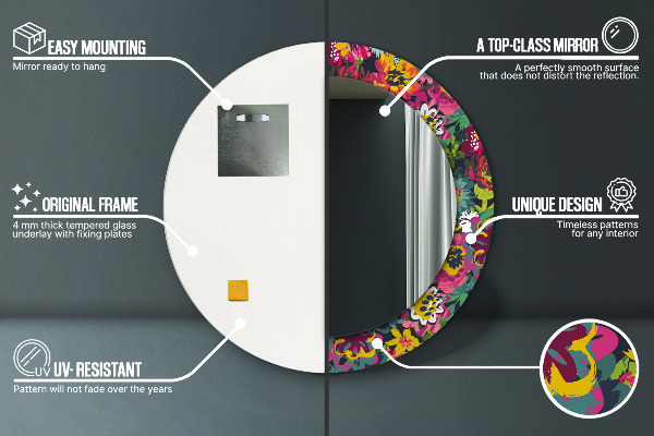 Oglinda rotunda rama cu imprimeu Flori pictate manual