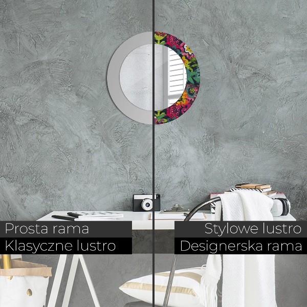 Oglinda rotunda rama cu imprimeu Flori pictate manual