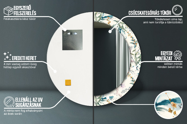 Oglinda cu decor rotunda Flori de acuarelă