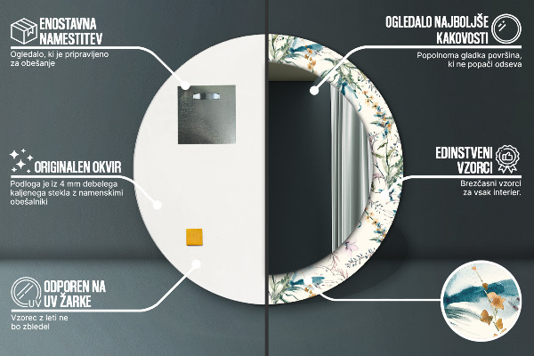 Oglinda cu decor rotunda Flori de acuarelă