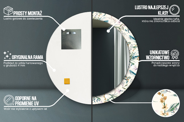 Oglinda cu decor rotunda Flori de acuarelă