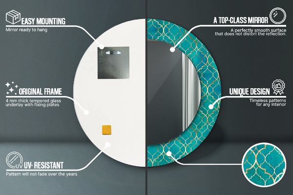 Oglinda cu decor rotunda Compoziție verde și auriu