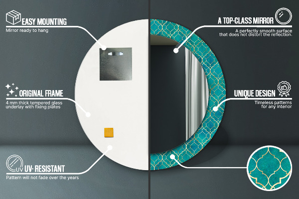 Oglinda cu decor rotunda Compoziție verde și auriu