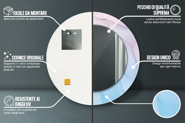 Oglinda cu decor rotunda Textura modernă de marmură