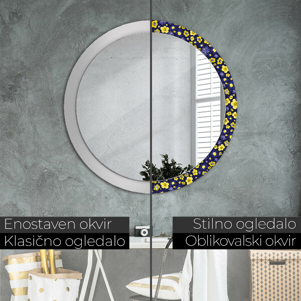 Oglinda rotunda rama cu imprimeu Flori mici dulci